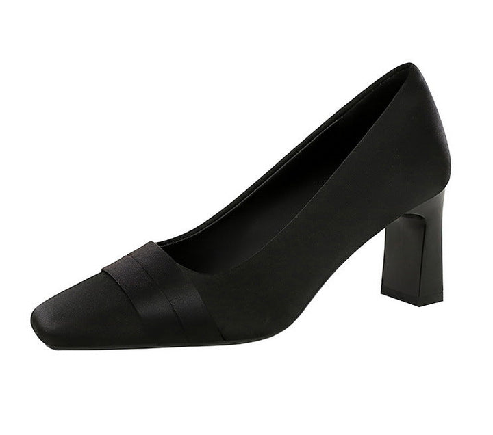 Satin Square Toe Block Heel Pumps – VIOLETTA