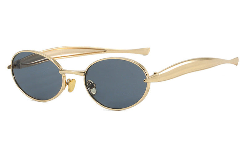 oval-frame metallic sunglasses with sculpted temples – AUWQA