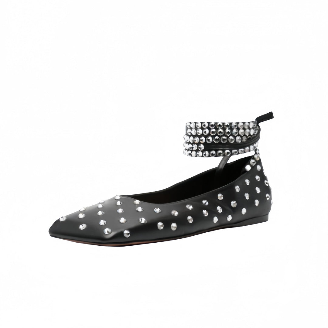 Studded Ankle Strap Flats – MIDNIGHT