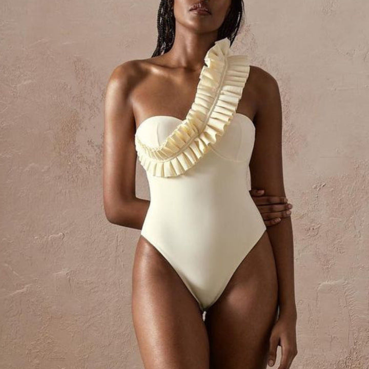 one-shoulder ruffle sculpted one-piece – SUNSET