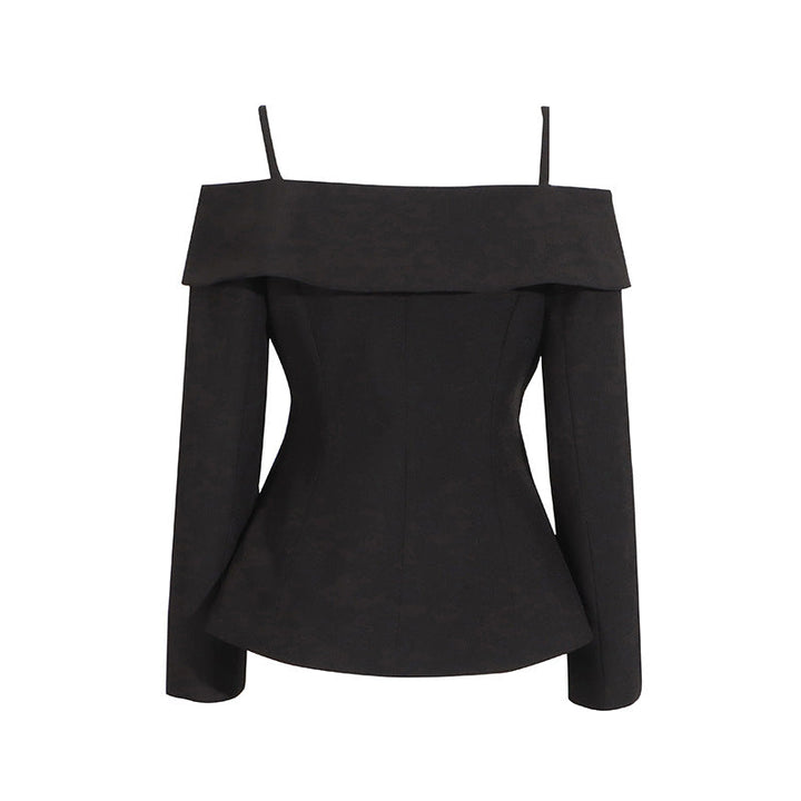 Off-shoulder tailored blazer with strap detail - Vynciru