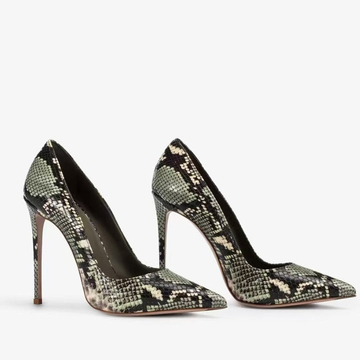 Snakeskin Print Pointed-Toe Stiletto Heels – SERPENTA