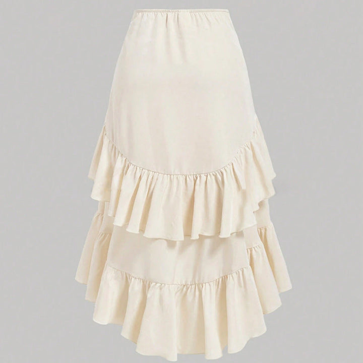 High-low ruffled midi skirt with ruched waist – Serytu