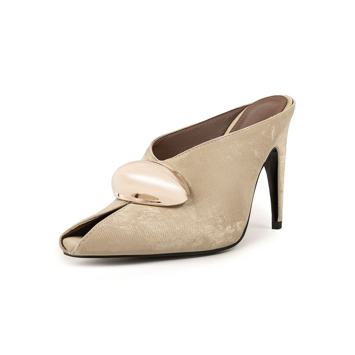 pointed toe mule heels with gold oval detail – AZURA