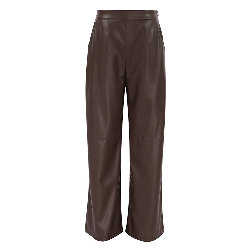 High-waist faux leather straight-leg pants – CASSIA