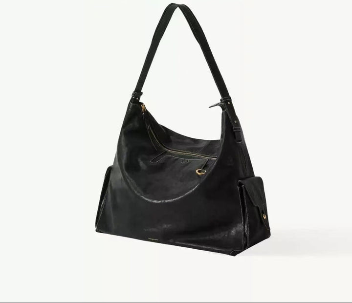 Black Slouchy Leather Shoulder Bag – LUXEVA