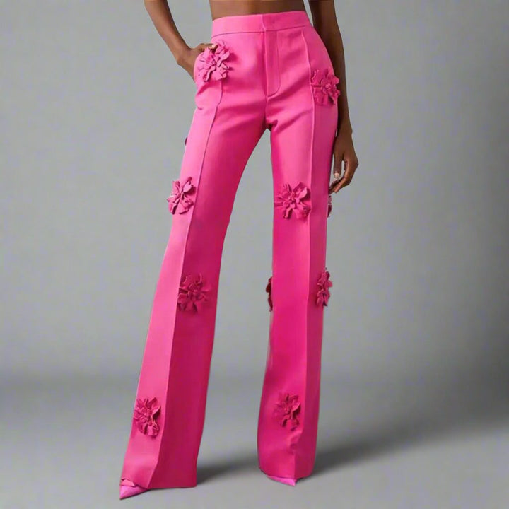 floral applique double-breasted blazer and flared pants set - GHOOTER
