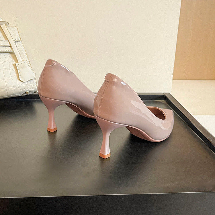 pointed-toe patent leather pumps with mid heel - LINABU