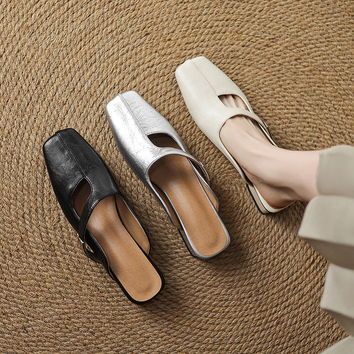 square-toe leather mules with strap detail - NORAMU