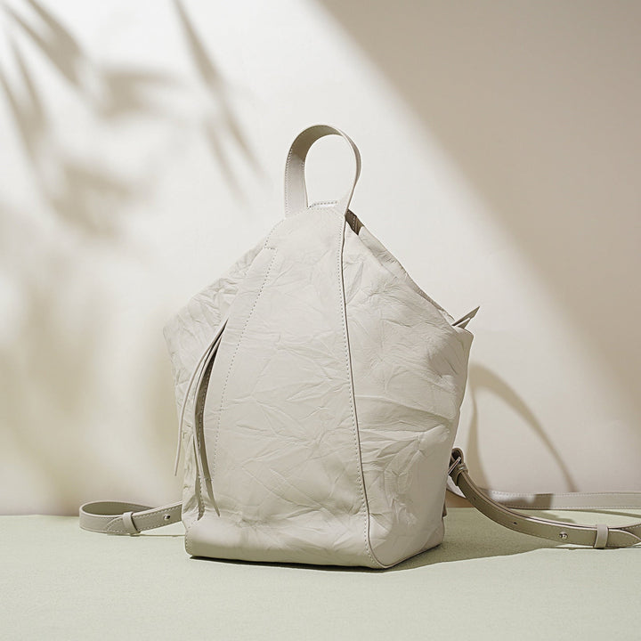 crinkled leather backpack with loop top handle - NOVLA