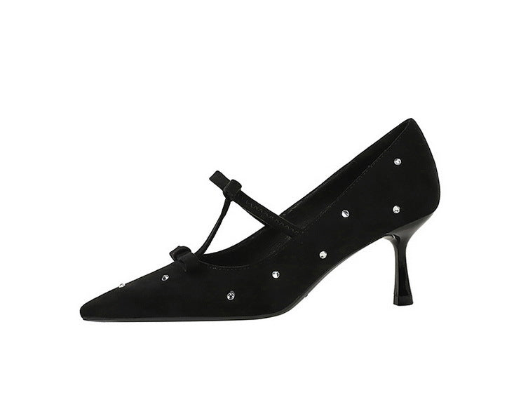 Crystal Studded Bow Strap Pointed Heels – NOIRÉVA