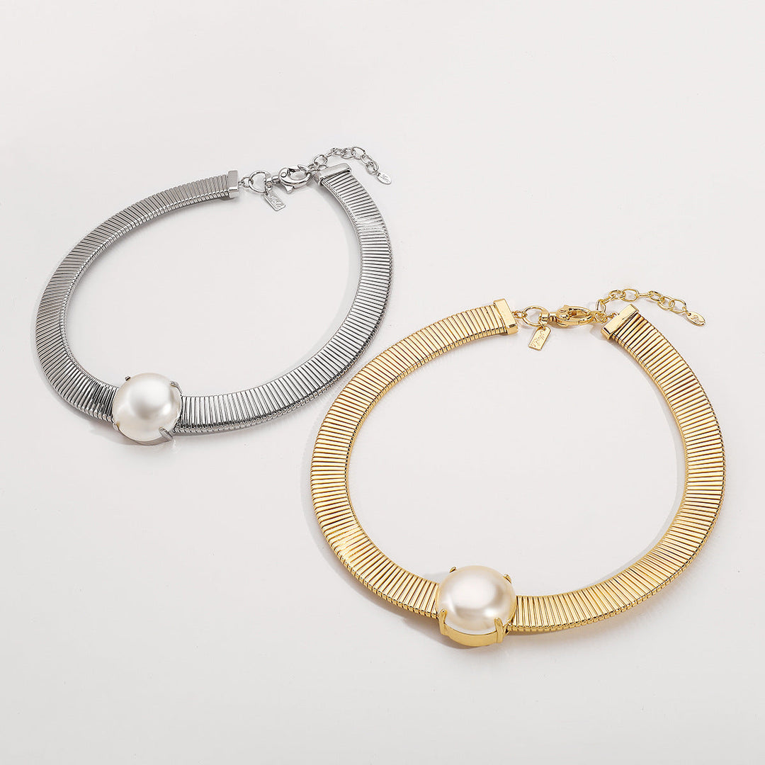 structured choker necklace with oversized pearl center - DORAZ