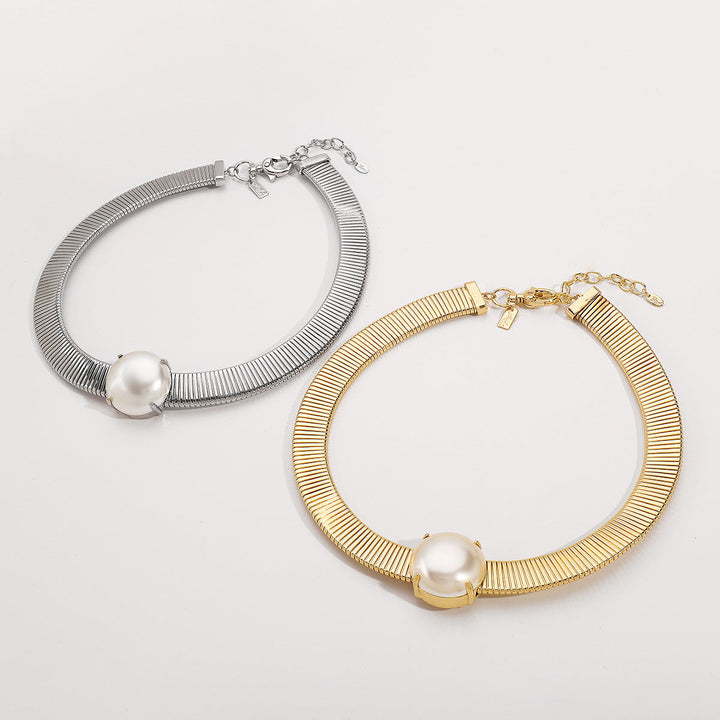 structured choker necklace with oversized pearl center - DORAZ