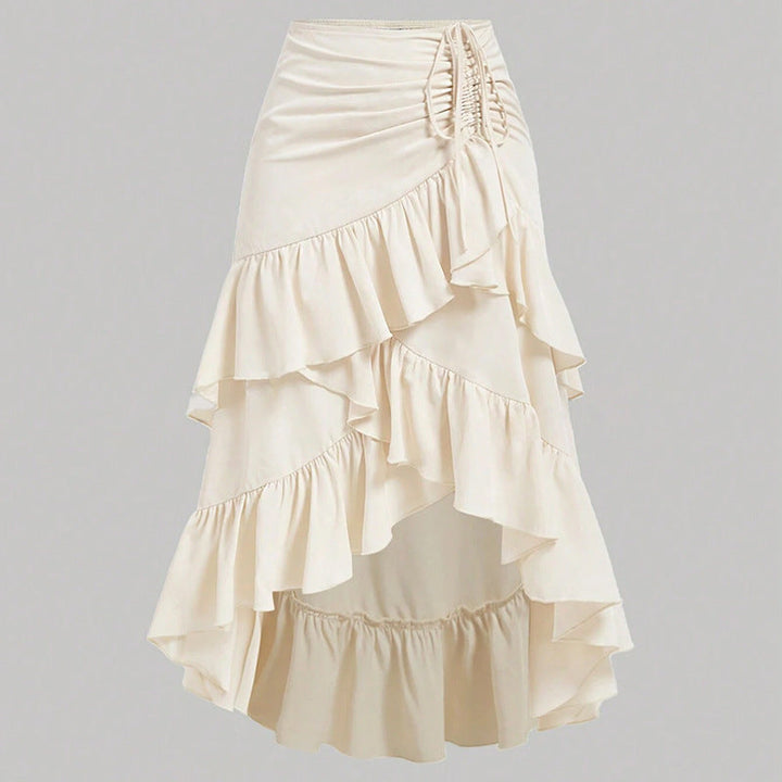High-low ruffled midi skirt with ruched waist – Serytu