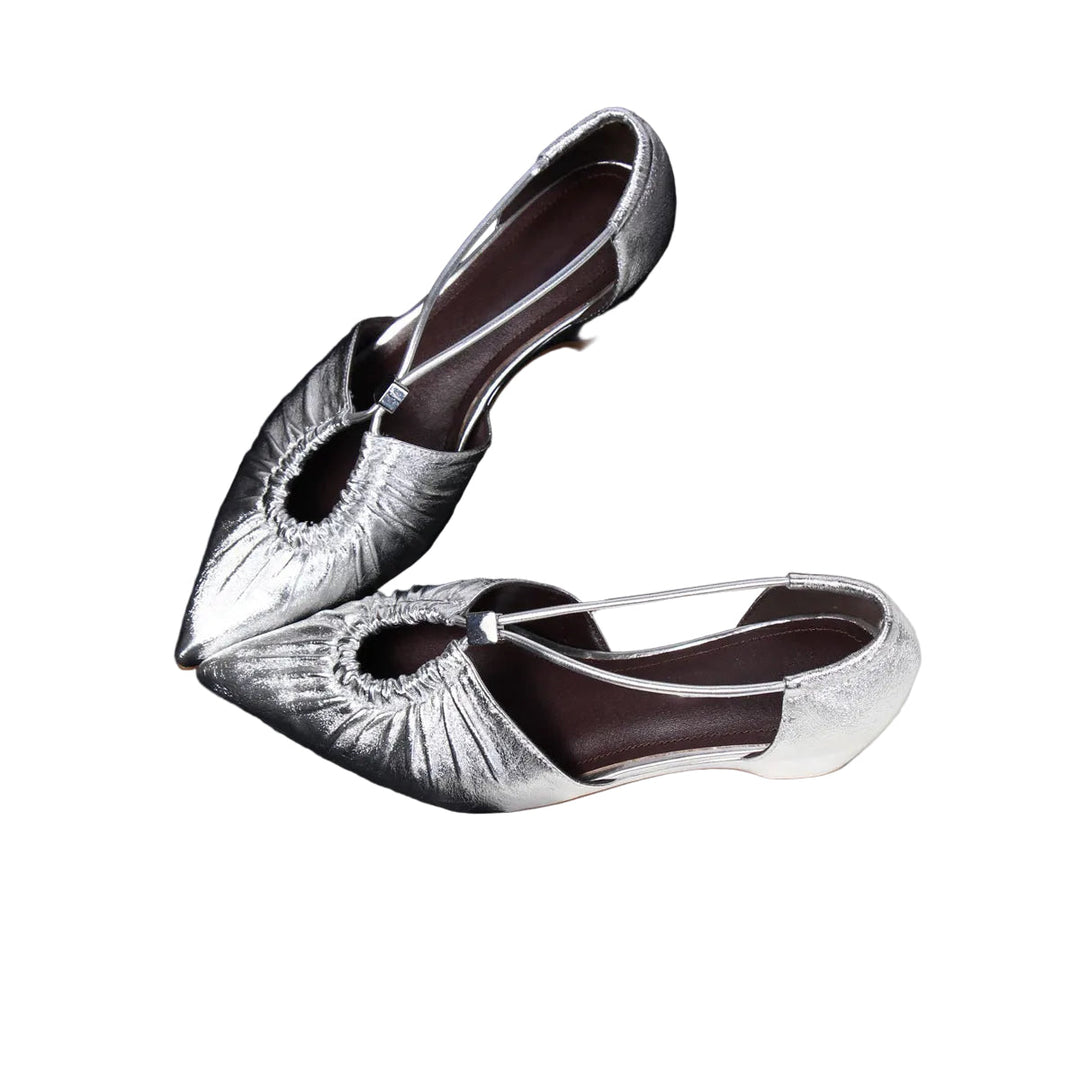 pointed-toe ruched flats with delicate strap detail – NOELIA