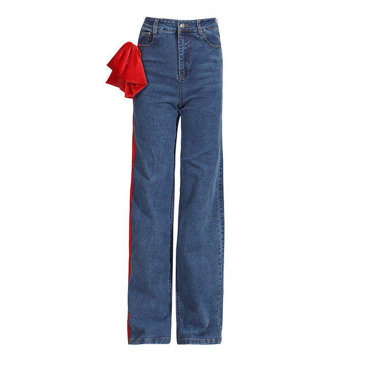 Contrast Ribbon Detail Denim Pants – URBAN