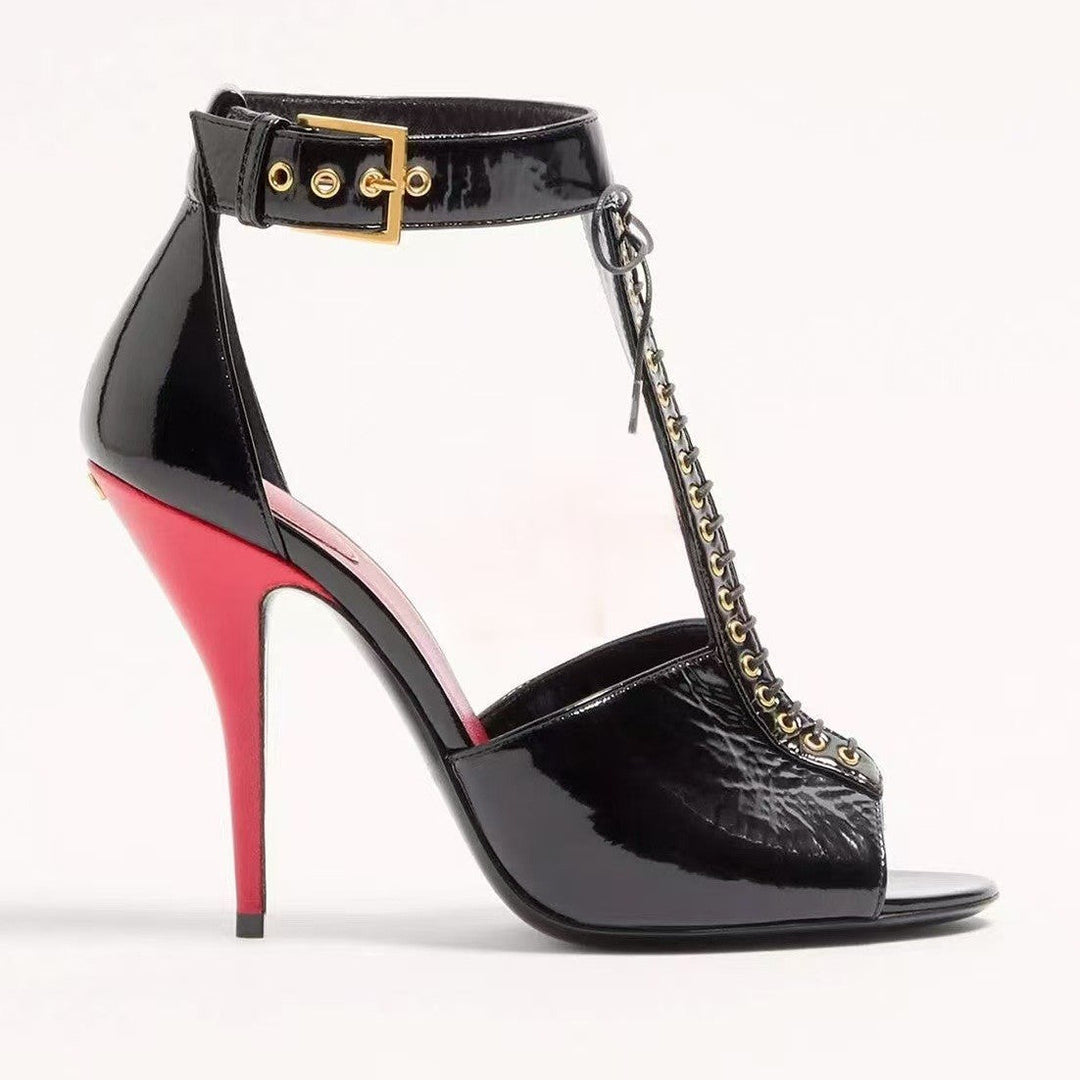 Black Patent Lace-Up Stiletto Heels – Fierce