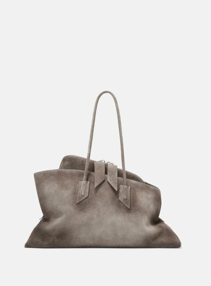 Structured suede tote bag with top handles – GEDOO