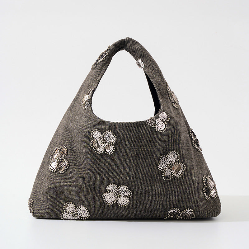 Sequin Flower Hobo Bag - Blush