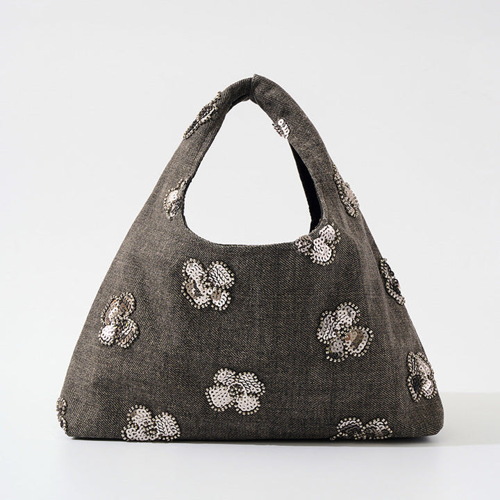 Sequin Flower Hobo Bag - Blush