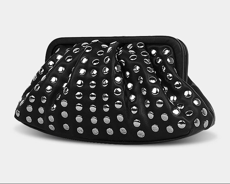 Studded Ruched Clutch Bag - Glam