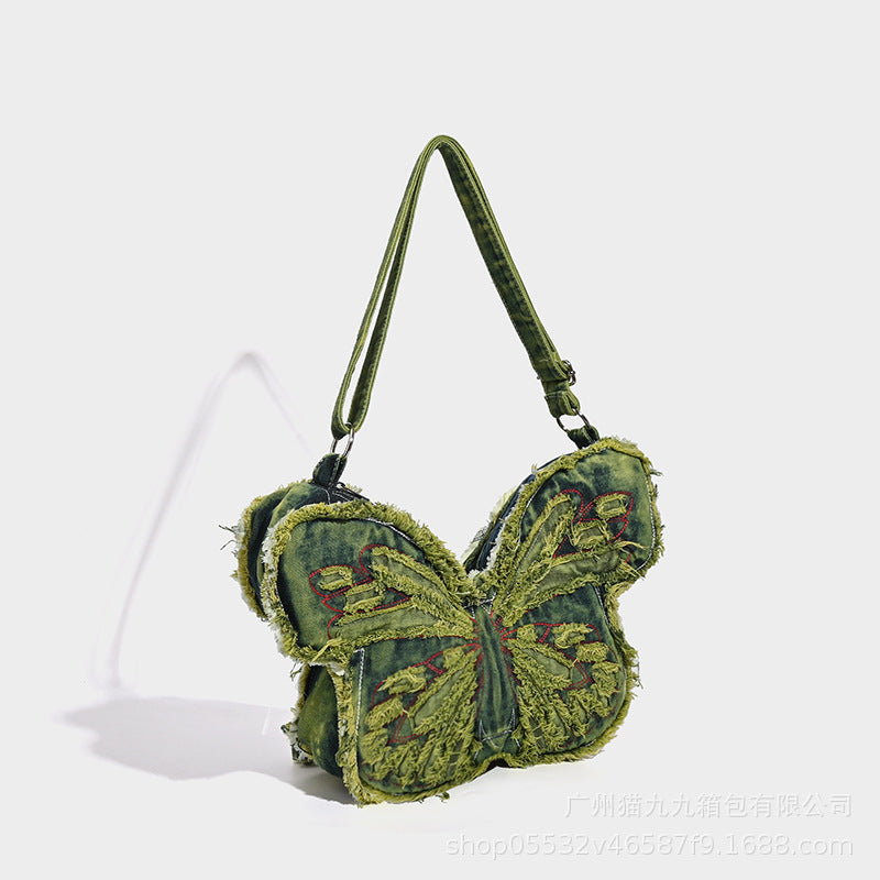 Distressed Denim Butterfly Bag - Y2K