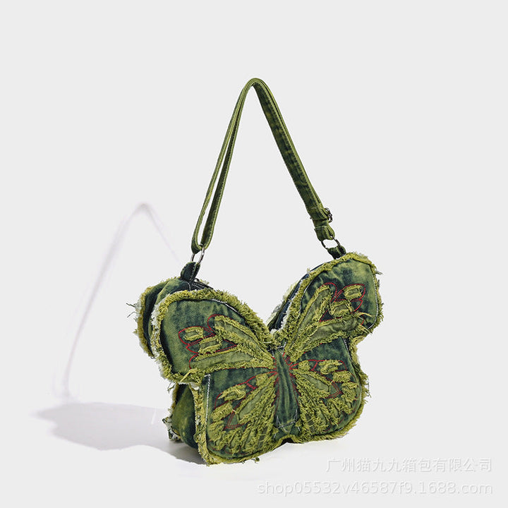 Distressed Denim Butterfly Bag - Y2K