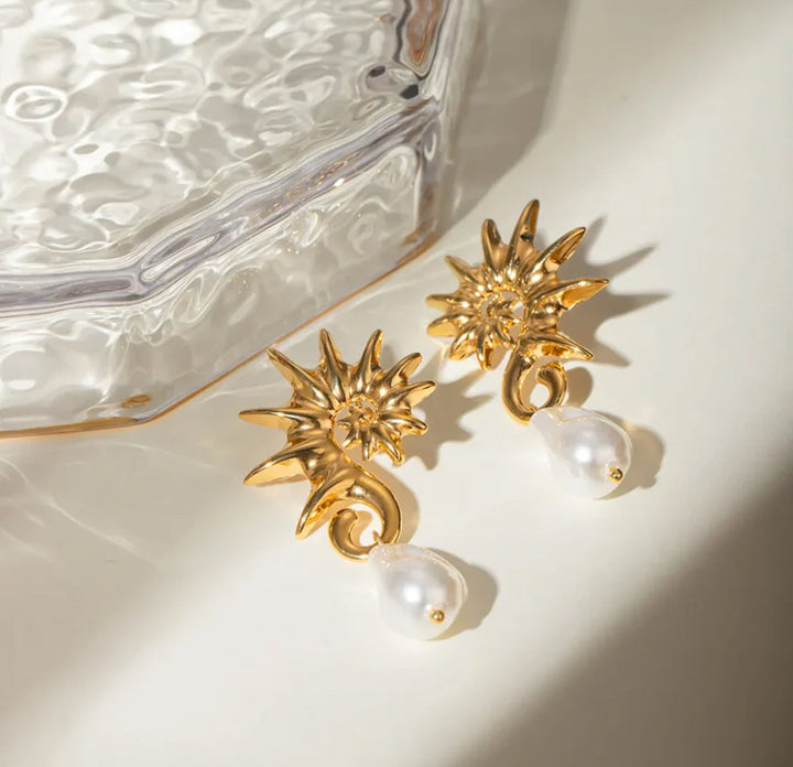 sunburst pearl drop earrings - AUVRA