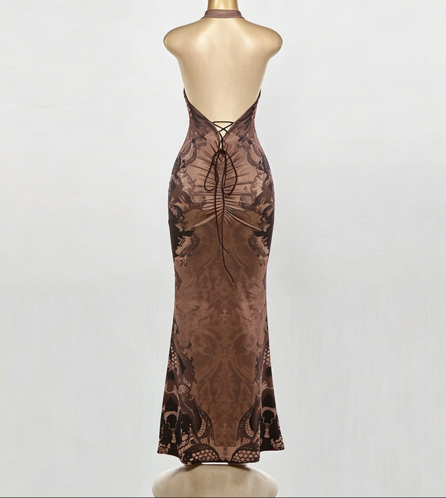 Vintage Halter Mermaid Maxi Dress - Velvet
