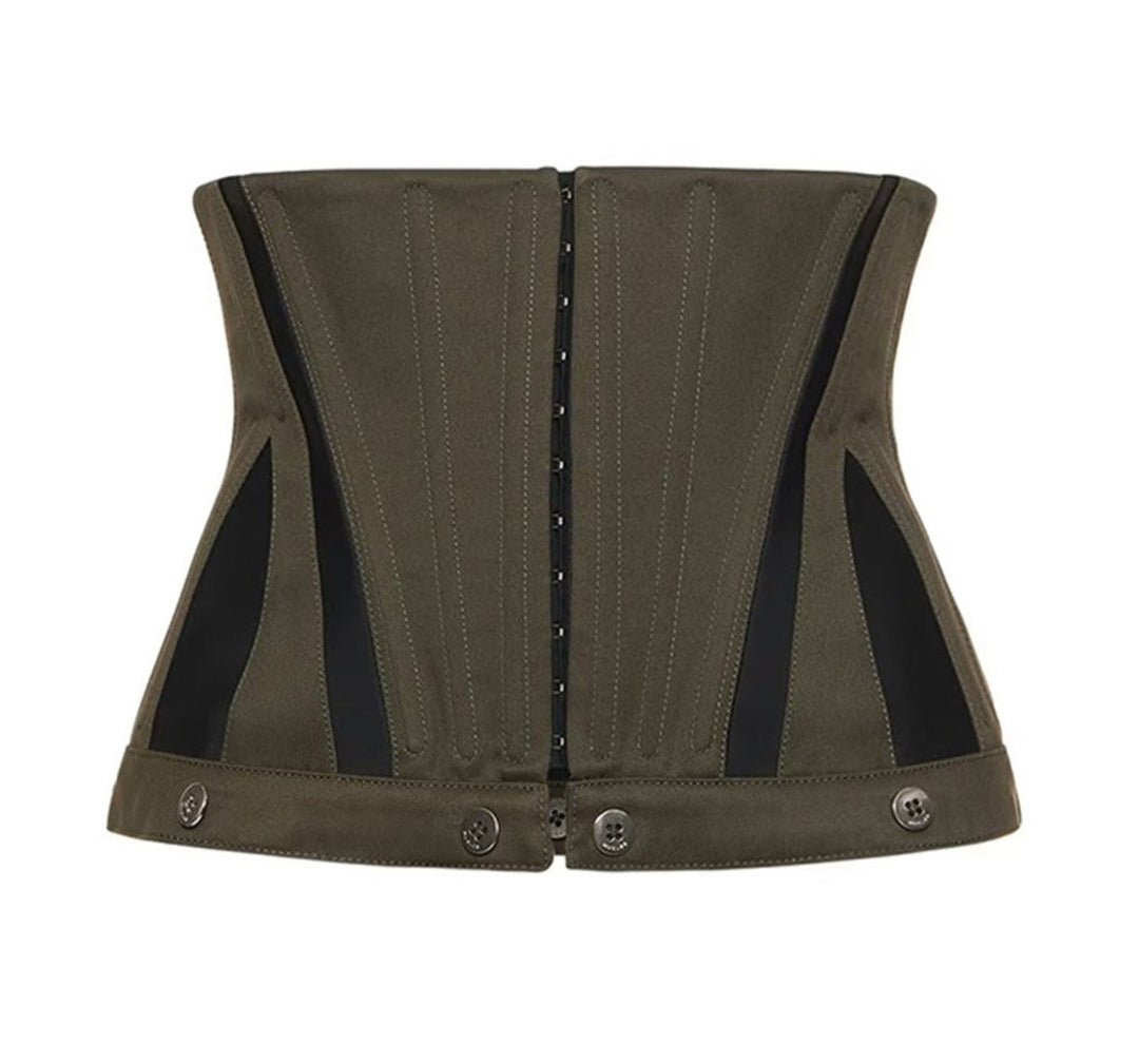 off-shoulder leather corset top with cargo pants – Felicitas