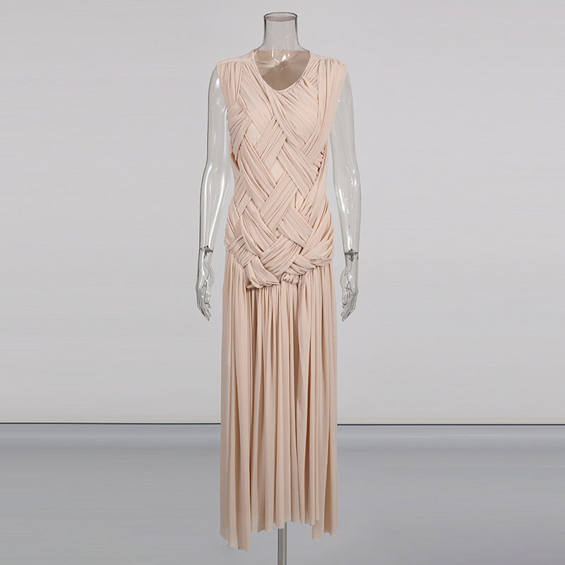 sleeveless woven draped maxi dress with pleated skirt – EZAT