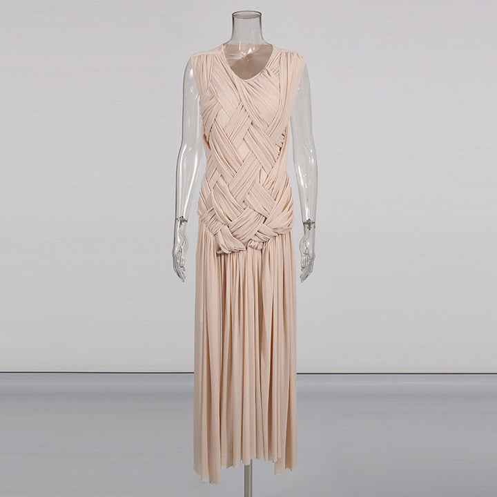 sleeveless woven draped maxi dress with pleated skirt – EZAT
