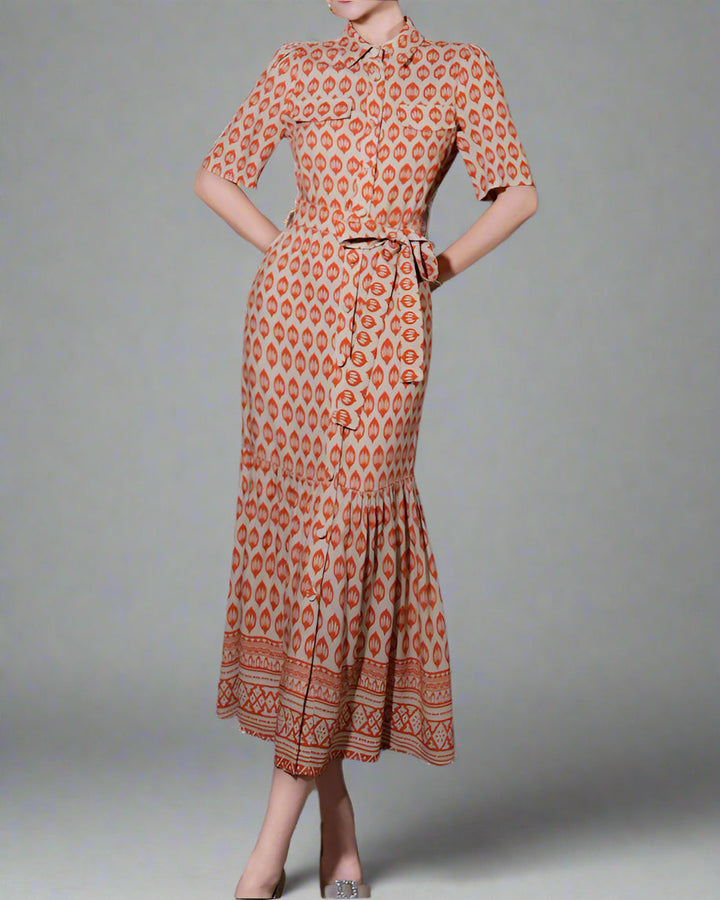 short-sleeve printed shirt dress with waist tie - ODD- ZARAJI