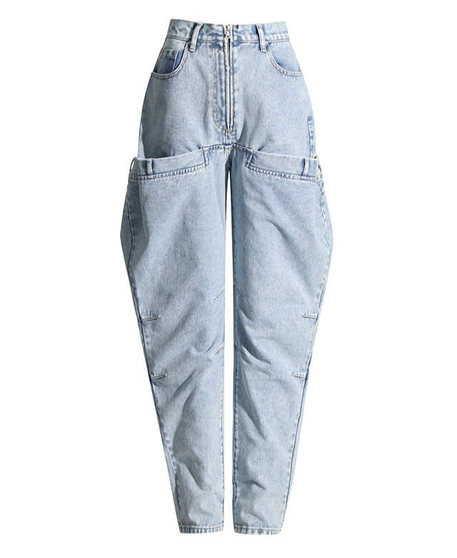 high-waist tapered jeans with exaggerated side flaps - Eireen