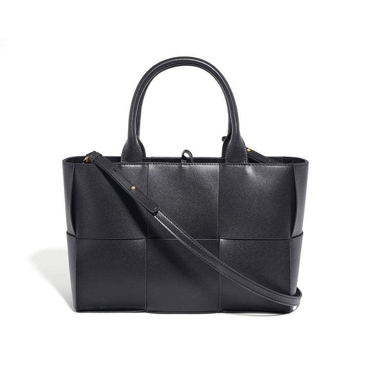 woven leather tote bag with dual top handles - ALVA