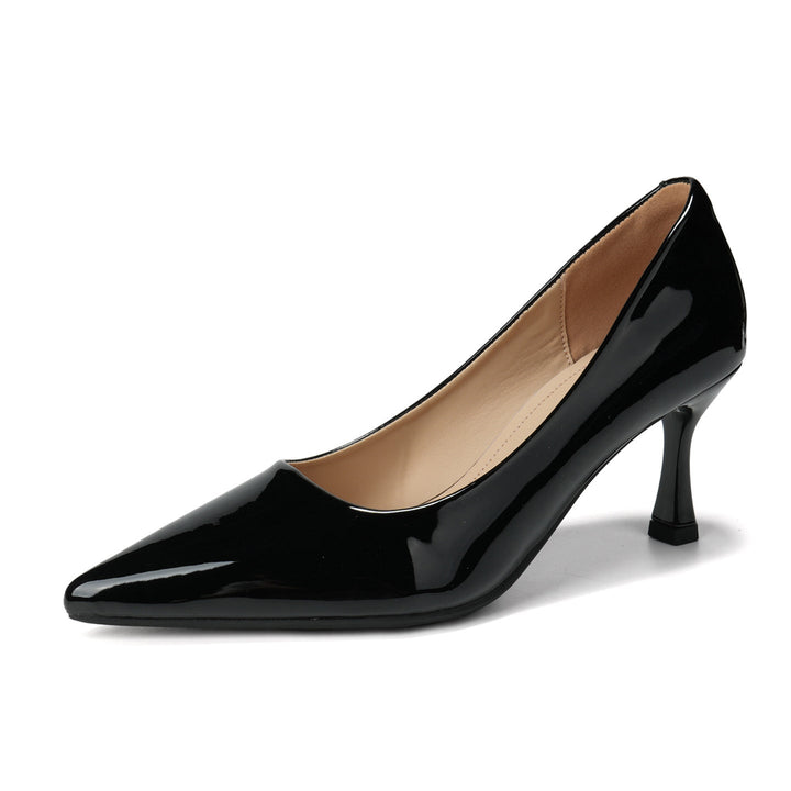 pointed-toe patent leather pumps with mid heel - LINABU