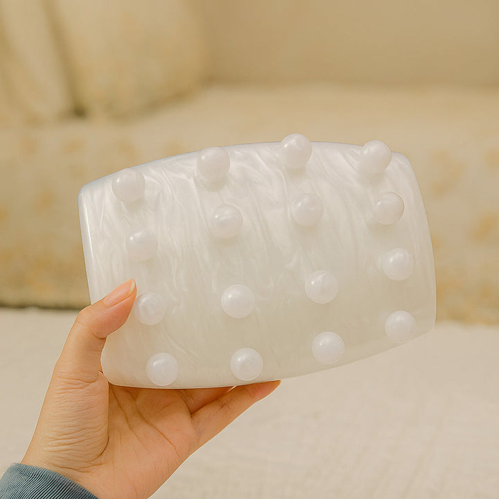Pearl-embellished box clutch with chain strap – PEARL