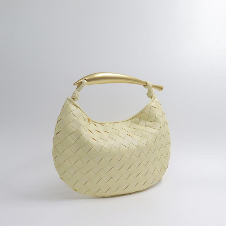 woven crescent shoulder bag with gold sculpted handle - KLLUONEL