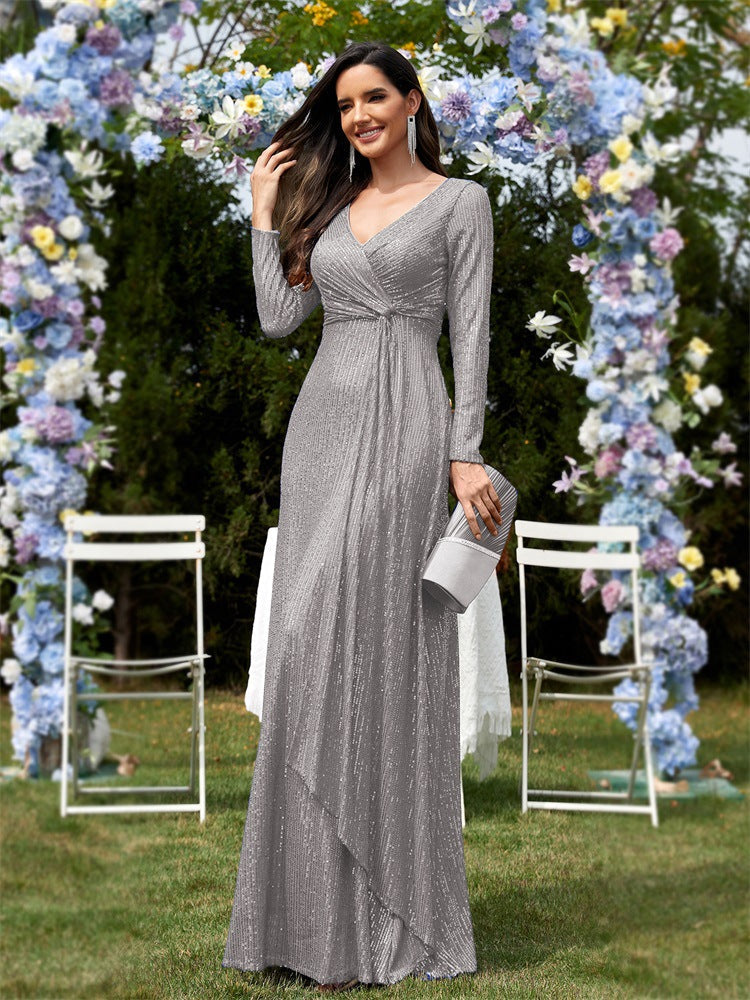 sleeve sequin wrap gown – FUCHSIA RAY