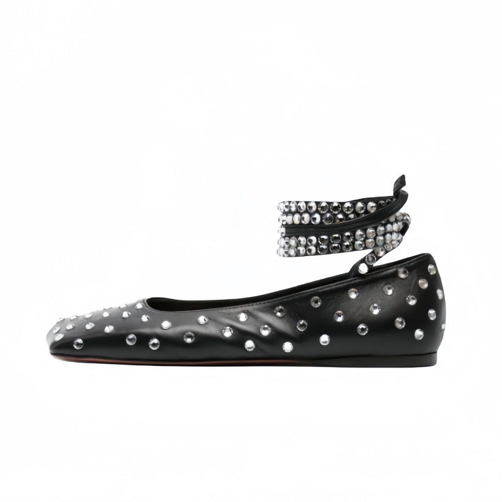 Studded Ankle Strap Flats – MIDNIGHT