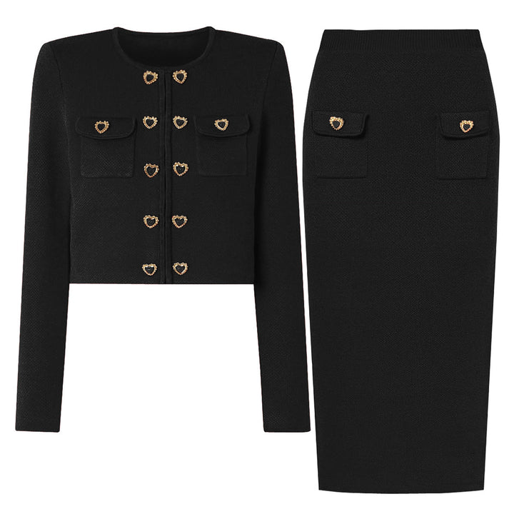 two-piece knit set with heart-shaped button accents – AMELIEV