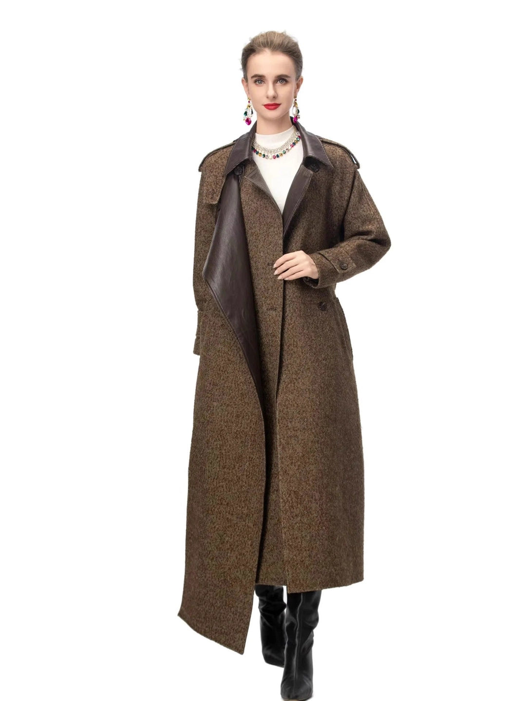 belted wool blend long coat with classic lapel – BRUNELLA