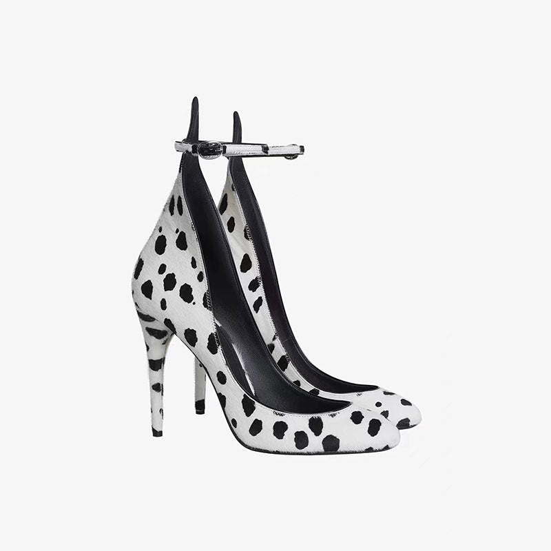 Dalmatian Print Ankle-Strap Stiletto Heels – MONO