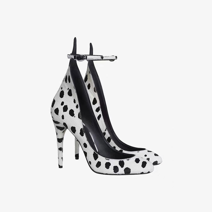 Dalmatian Print Ankle-Strap Stiletto Heels – MONO