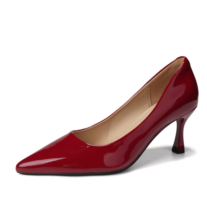 pointed-toe patent leather pumps with mid heel - LINABU