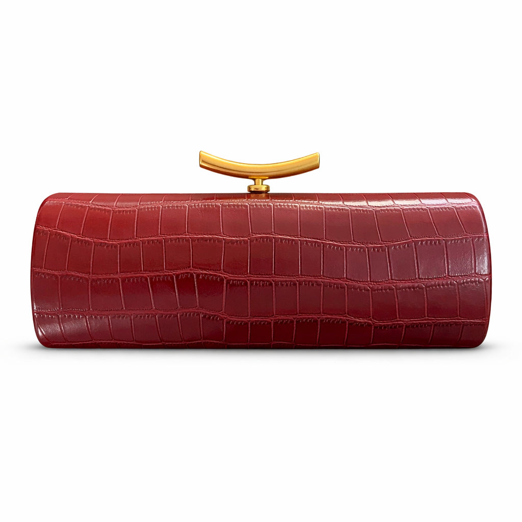 croc-effect cylinder clutch with gold chain – ARDEN