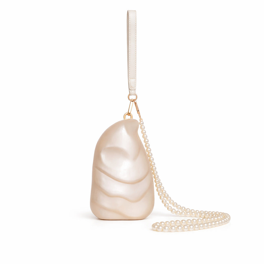 sculpted pearl mini wrist bag with beaded chain – ELMIKAWI