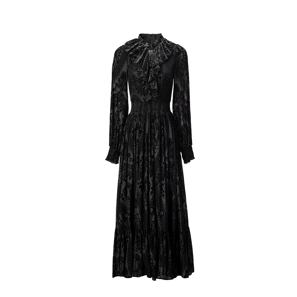 Ruffled High-Neck Printed Maxi Dress with Smocked Waist – AMBERLY