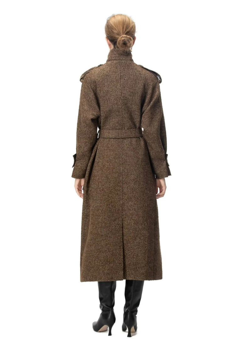 belted wool blend long coat with classic lapel – BRUNELLA