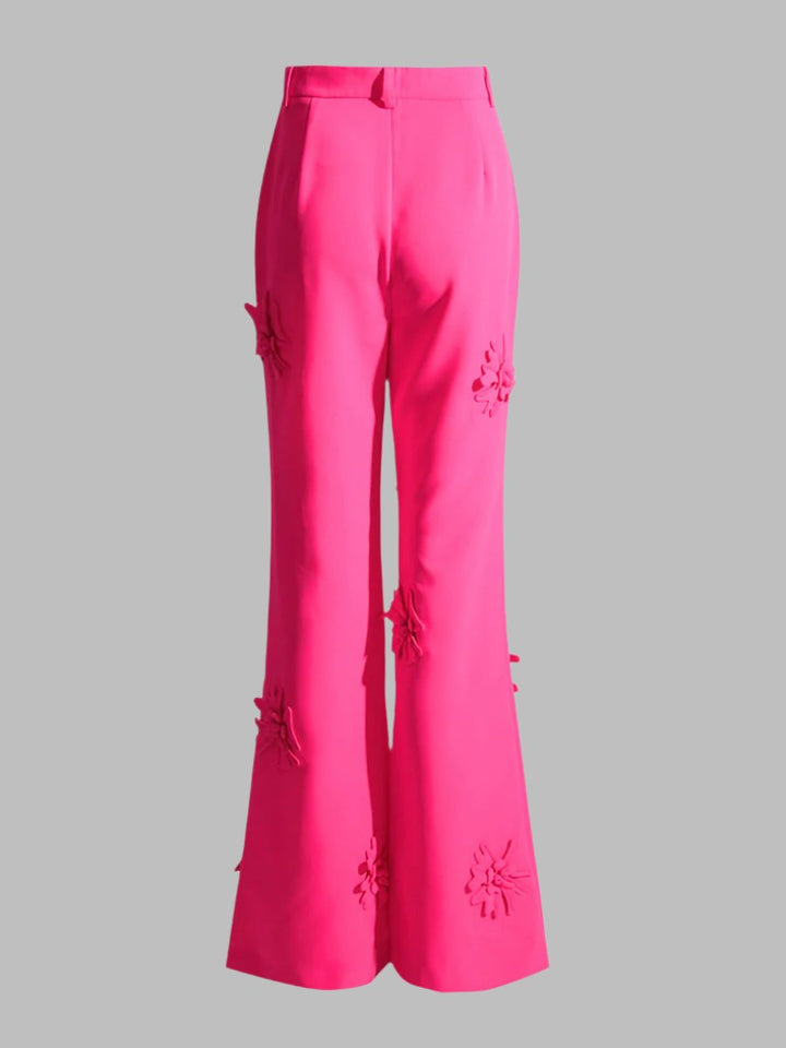 floral applique double-breasted blazer and flared pants set - GHOOTER